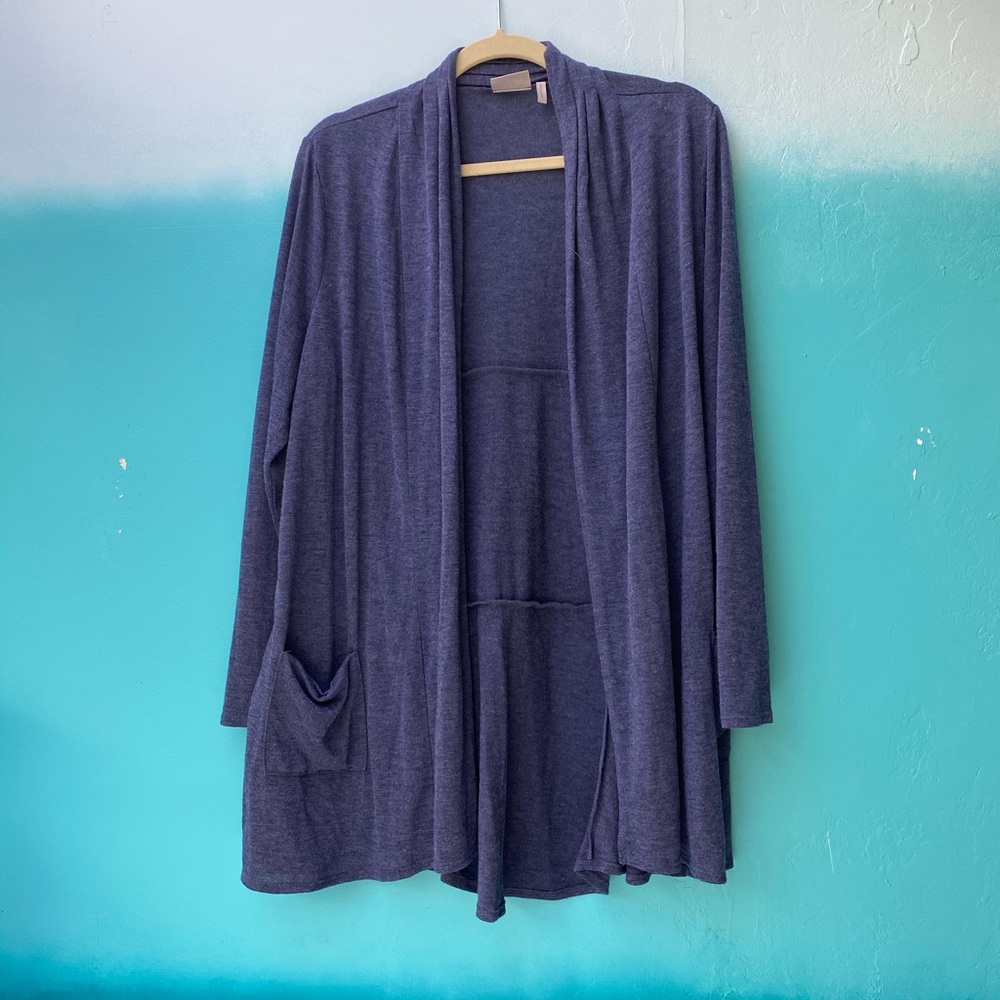 LOGO Duster Sweater Knit Draped Cardigan w Ruffle
